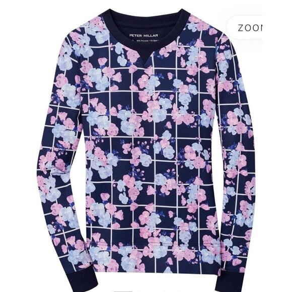 Peter Millar Golf Birdie Sport Top Womens Sweatshirt Size S Pullover Navy Floral - Picture 1 of 13